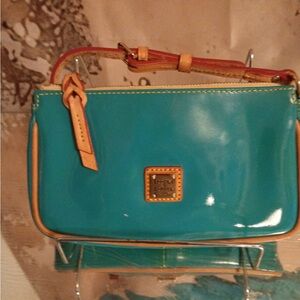 Dooney & Bourke Teal and Tan Wristlet